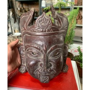 Antique Rare Old Hand Carved Wooden Nepalese Ritual Mahakal Shiva Face Mask