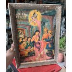 Antique Hindu Mahabharata Draupadi Vastra Haran Scene Lithograph Print Framed