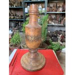 1870’s Old Indian Antique Hand Carved Wooden & Brass Detailing Lamp Stand Pillar