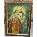 Antique Old Collectible Hindu Religious Lord Radha Krishna Frame Print 30″ 22″