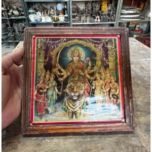 Vintage Collectible Framed Hindu Goddess Nav Durga Jai Ambey Old Paper Print