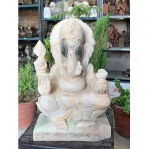 Antique Indian Old Handmade Shree Lord Ganesha Marble Stone Sculpture Statue 12″