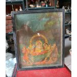 1870’s Antique Rare Painting Lithograph Print Of Lord Krishna with Gopis Framed