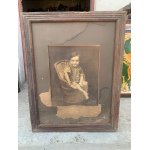 19th C Vintage Old Tinted Black & White Photograph Of Indian Girl Wooden Framed