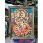 Vintage Lord Shiva Seated on Lotus Hindu Religious Old Lithograph Print Framed