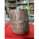 Old Antique Handcrafted Wooden Iron Brass Metal Rice Grain Measure Pot Barrel