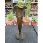 Vintage Rare Hand Crafted Brass Tall Flower Vase Pot With Ruffled Mouth Edges