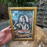 Vintage Rare Collectible Indian Hindu Religious God Shiva Old Print Wooden Frame