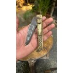 Antique Collectible Craving Brass Handle Switch Open Blade Pocket Folding Knife