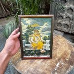 Antique Old Rare Indian Hindu Religious God Ganesha Worship Litho Print Framed