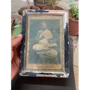 Vintage Hindu Hermit Dev Vijayji Small Black & White Photograph Wooden Framed