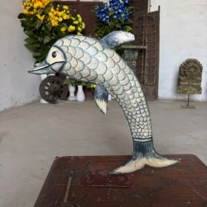 Vintage Decor Handcrafted Iron Painted Sea Animal Dolphin Figurine Sculpture