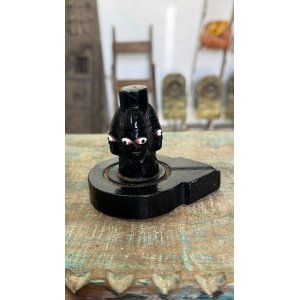 Vintage Rare Marble Stone Hindu Religious God Panchmukhi Shiva Lingam Statue 3.5