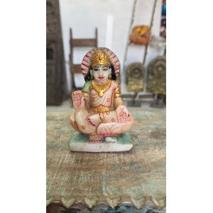 Vintage Rare Handcrafted Marble Stone Worship Goddess Mata Serswati Small Statue