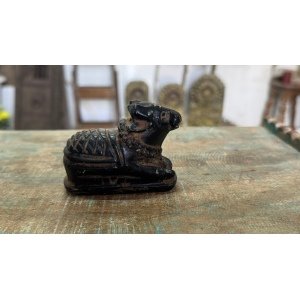 Vintage Rare Hand Carved Black Stone Lord Shiva Bull Nandi Decor Figurine Statue