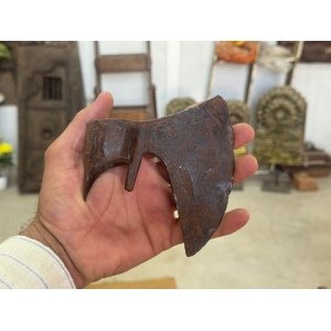 Antique Rare Hand Forged Indian Rustic Iron Made Hand Carved Design Axe Kulhadi